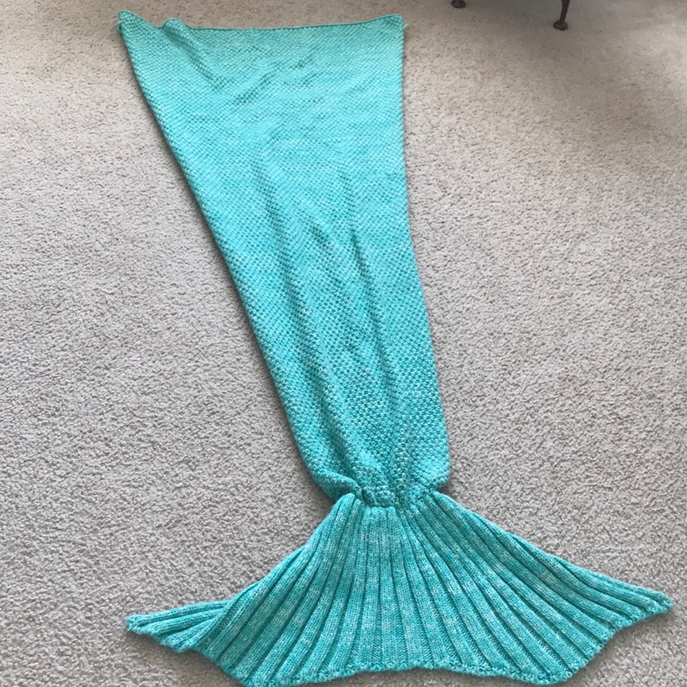 6ft teal & white hand crocheted mermaid blanket
